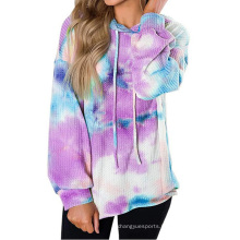 Hot Sales Multicolor Casual Women Drawstring Hooded Sweatshirt Tie Dye Pullover Hoodies